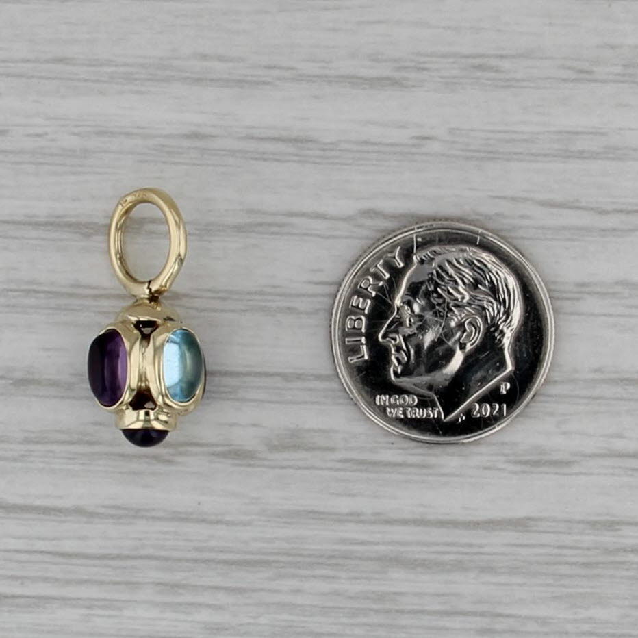 Aquamarine Amethyst Cabochon Small Drop Pendant 14k Yellow Gold Charm