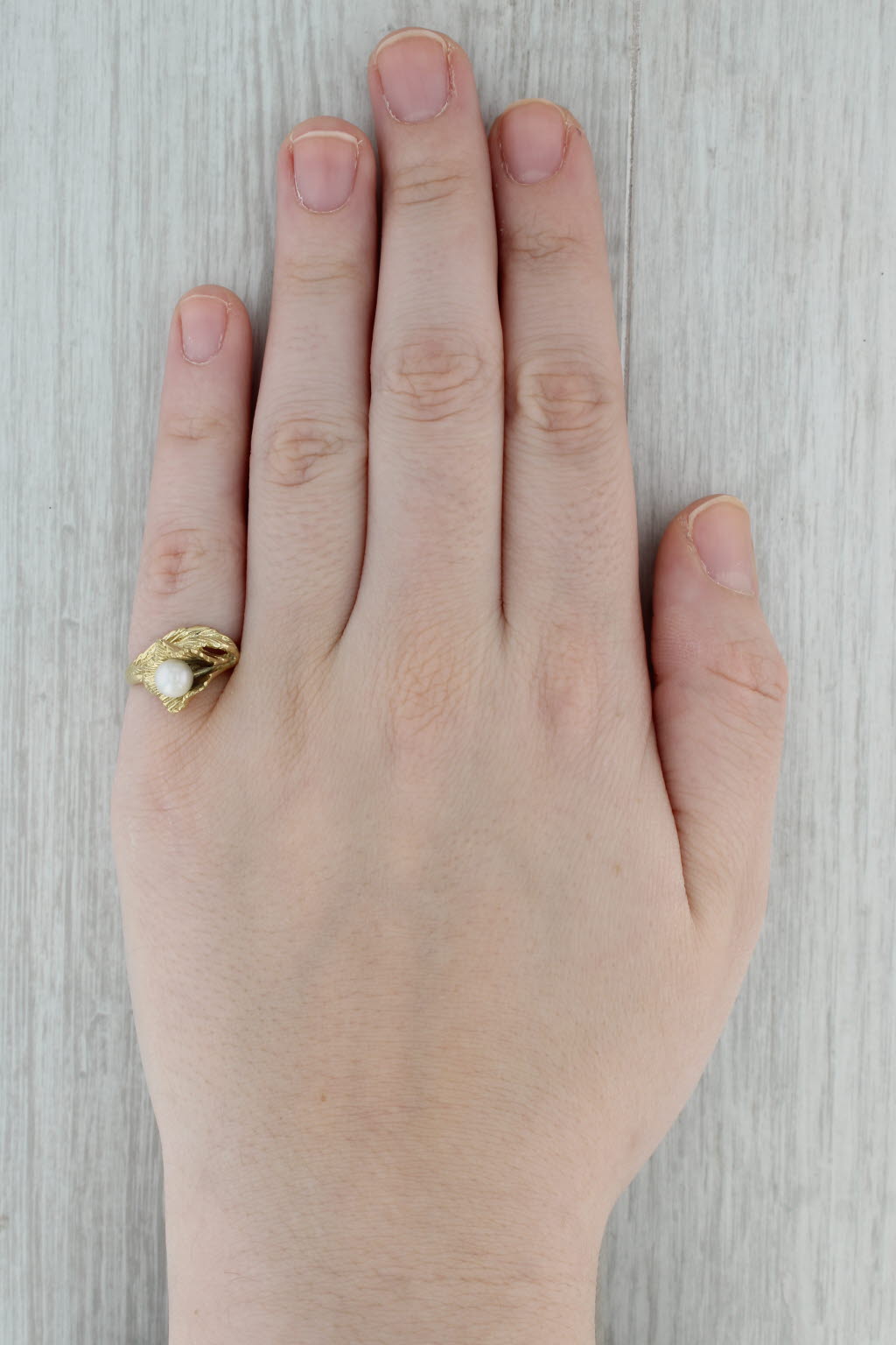 Dark Gray Akoya Pearl Lily Flower Ring 18k Yellow Gold Size 5.75