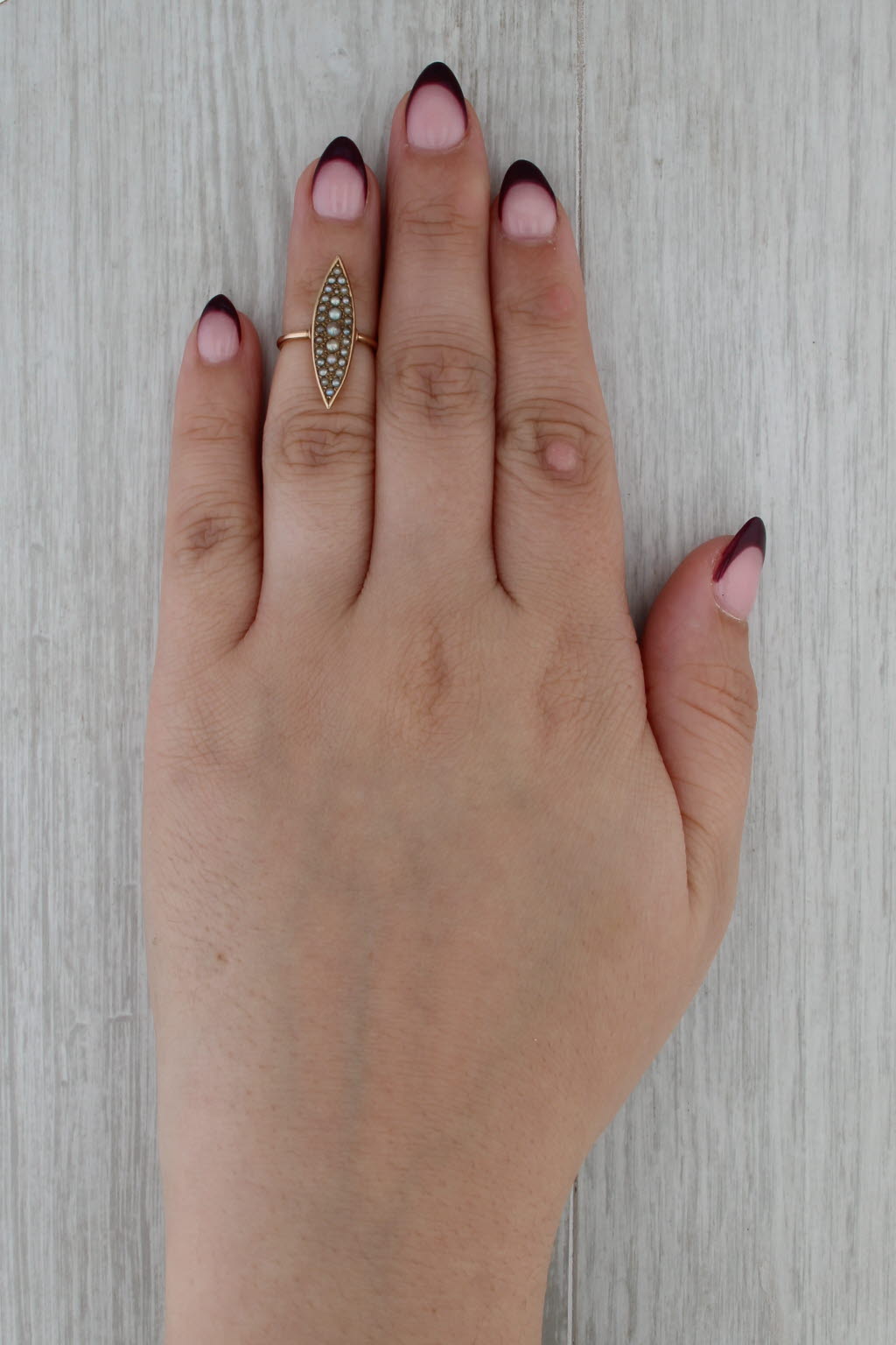 Seed Pearl Cluster Ring 10k Yellow Gold Size 2.25 Antique Navette