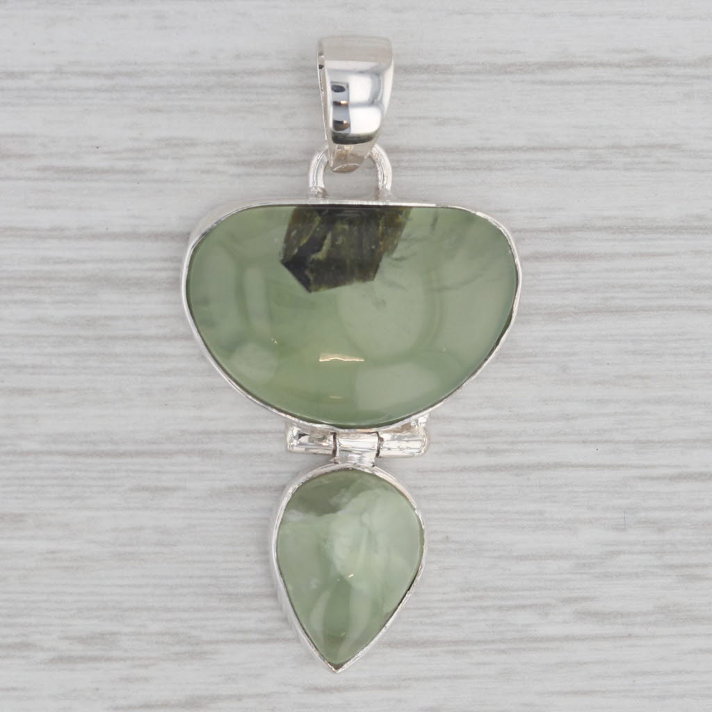 Gray Green Prehnite Cabochon Sterling Silver Pendant