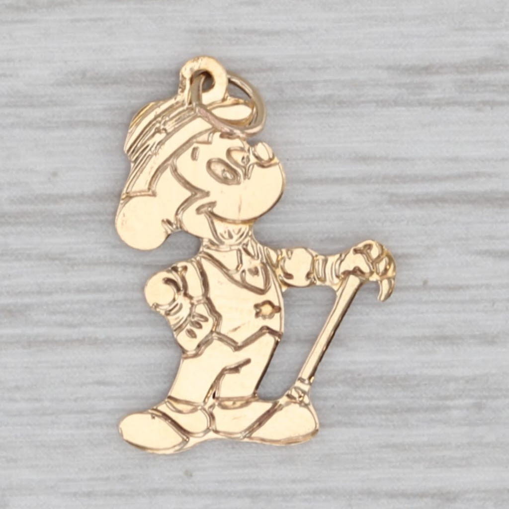 Gray Vintage Mickey Mouse Suit Top Hot Cane Pendant 14k Yellow Gold Disney Charm