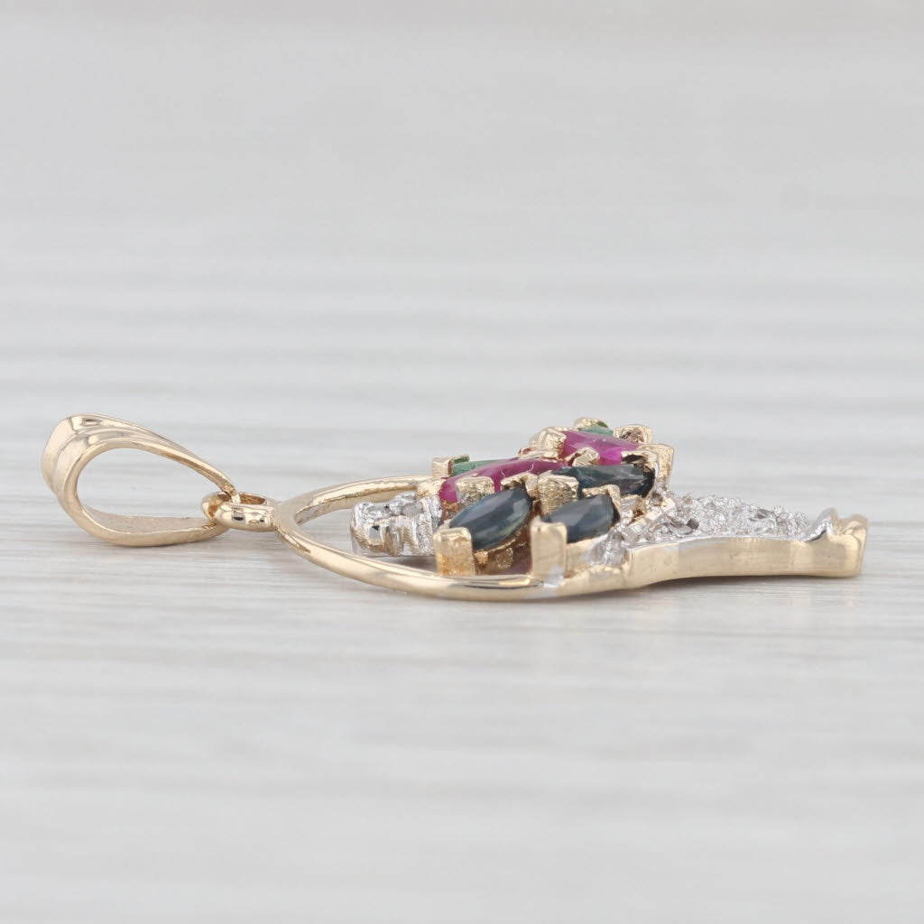 Light Gray 0.62ctw Gemstone Diamond Flower Basket Bouquet Pendant 14k Yellow Gold