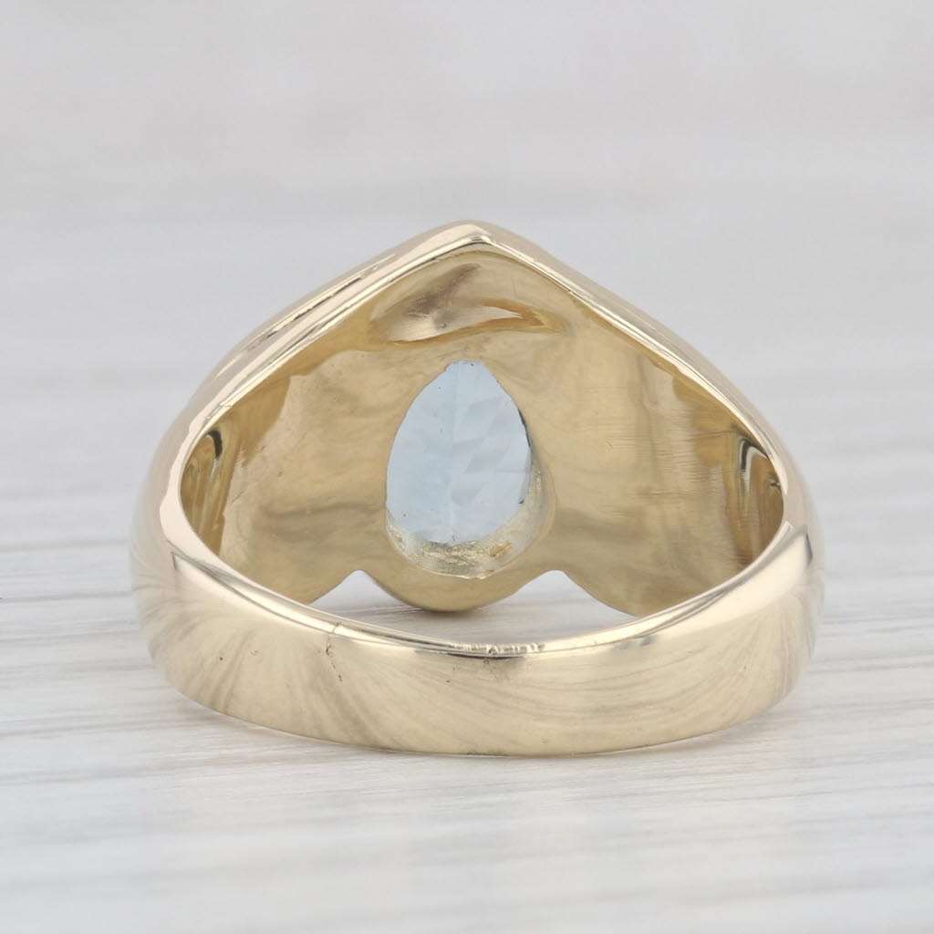Light Gray Pear Aquamarine Opal Ring 14k Yellow Gold Size 6.75