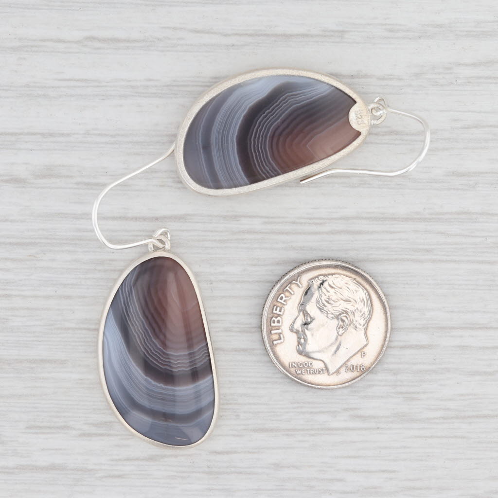 New Nina Wynn Marbled Agate Drop Earrings Sterling Silver Hook Posts
