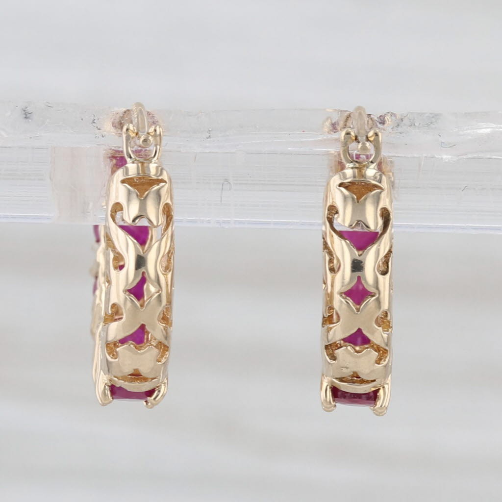 1.36ctw Ruby Small Hoop Huggie Earrings 14k Yellow Gold Small Round Hoops