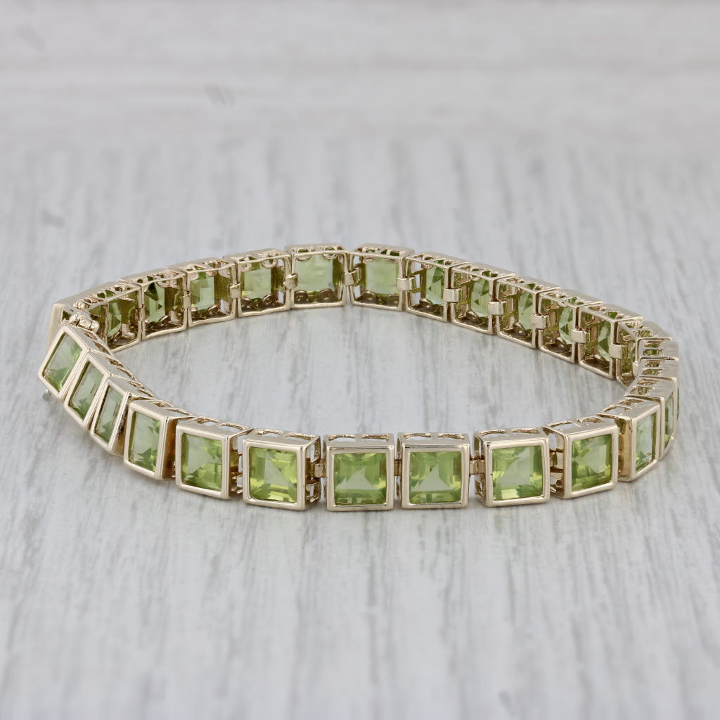 Gray 13.50ctw Peridot Tennis Bracelet 10k Yellow Gold 7.25" 6mm