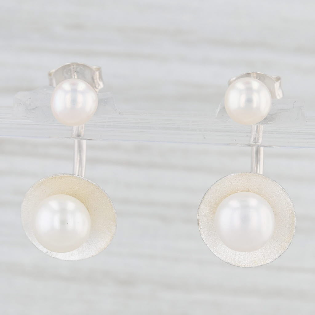 Light Gray Cultured Pearl Drop Earrings Sterling Silver Convertible to Studs