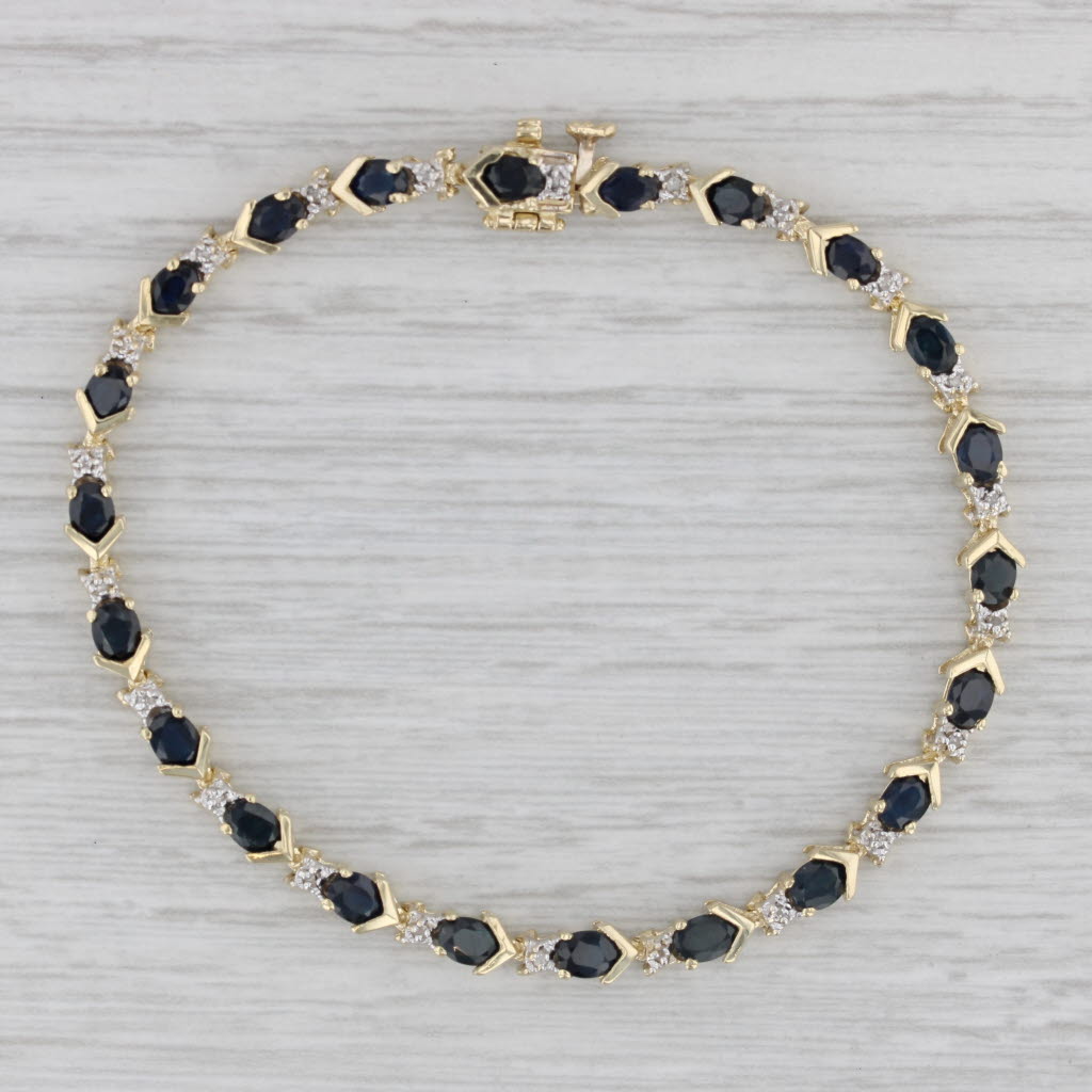Gray 5.58ctw Blue Sapphire Diamond Tennis Bracelet 10k Yellow Gold 6.75"