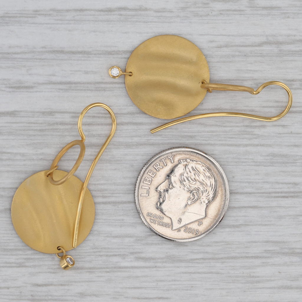 Gray New Diamond Coin Drop Earrings 14k Yellow Gold Hook Posts Marika Desert