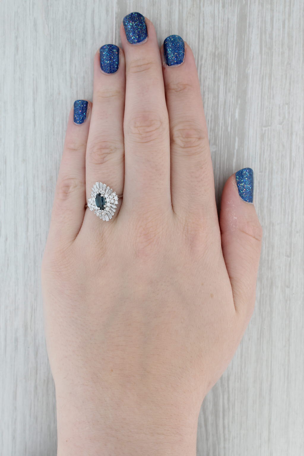 Gray Vintage 1.42ctw Marquise Blue Sapphire Diamond Halo Ring 18k White Gold Sz 9.5