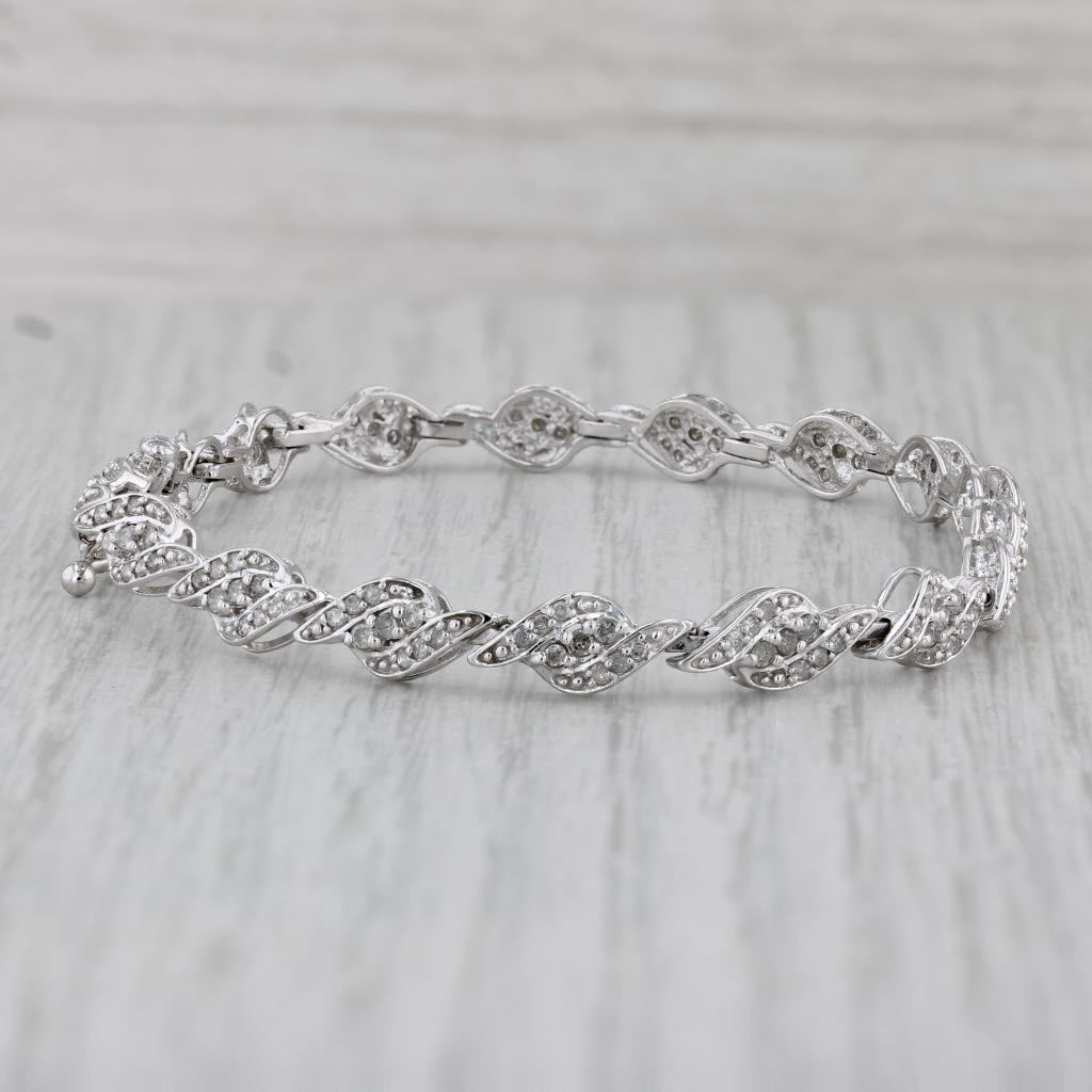 Gray 1ctw Diamond Scalloped Bracelet 10k White Gold 7" 5.6mm