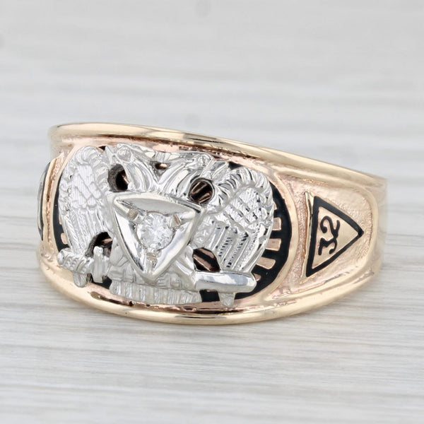 Scottish Rite Masonic Ring 10k Gold Diamond 32nd 14th Degree Size 12.5