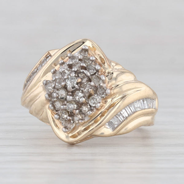 0.40ctw Diamond Cluster Ring 10k Yellow Gold Size 7.5 Scalloped Bypass
