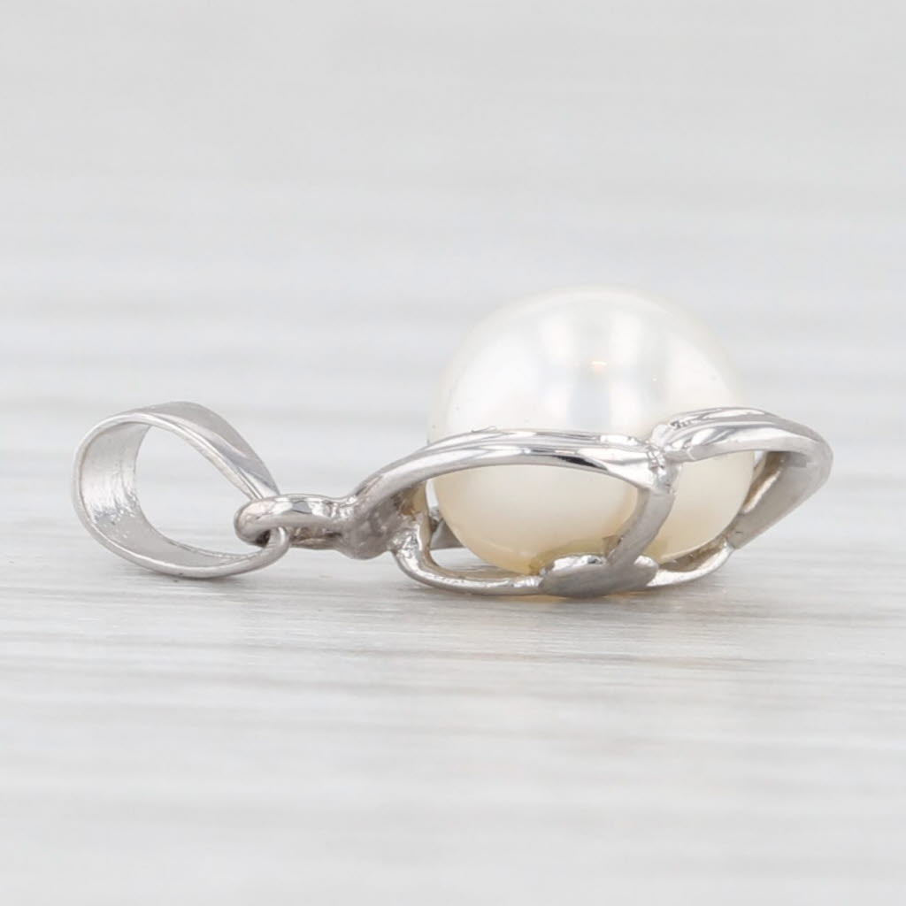 Light Gray 6.6 mm Cultured Pearl Solitaire Bead Pendant 14k White Gold Small Drop