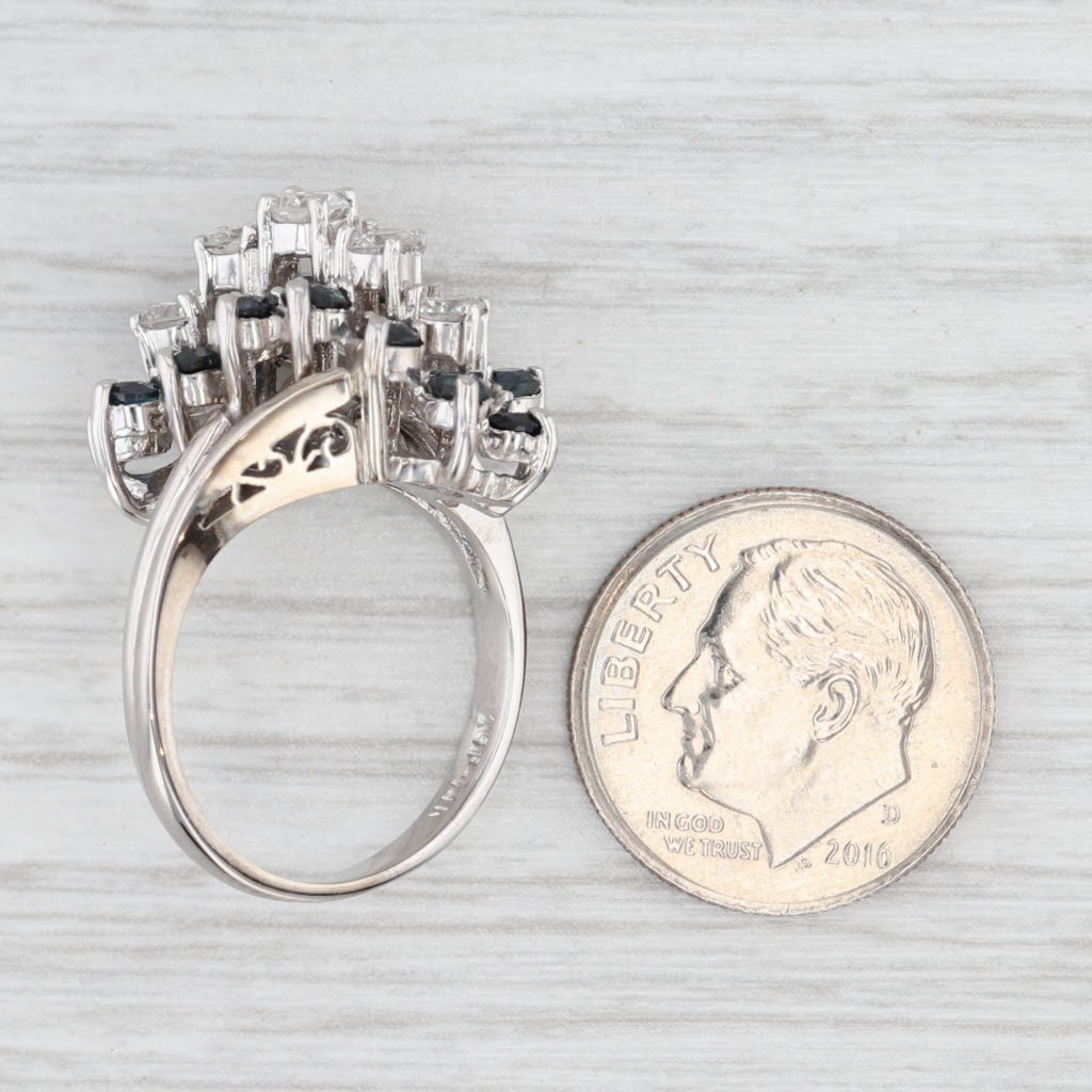 Light Gray 1.55ctw Tiered Blue Sapphire Diamond Ring 14k White Gold Size 6.25 Cocktail