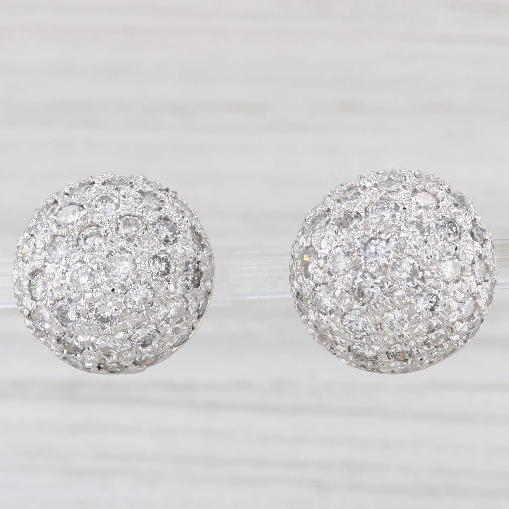 Light Gray 4.80ctw Pave Diamond Cluster Dome Earrings 18k White Gold Stud Drops Omega Backs