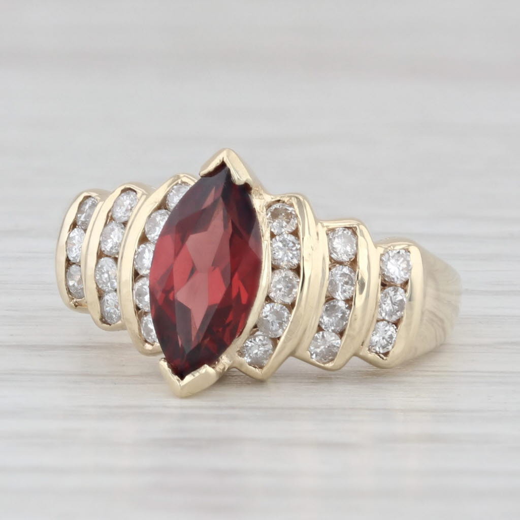 Light Gray 1.66ctw Marquise Garnet Diamond Ring 14k Yellow Gold Size 5