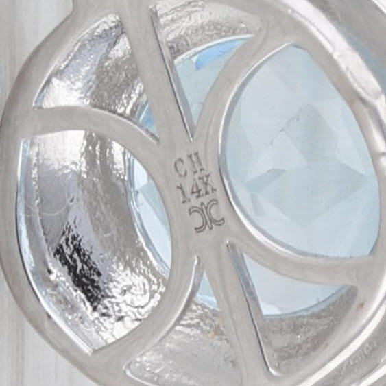 1.45ctw Blue Topaz Diamond Halo Pendant 14k White Gold Small Drop