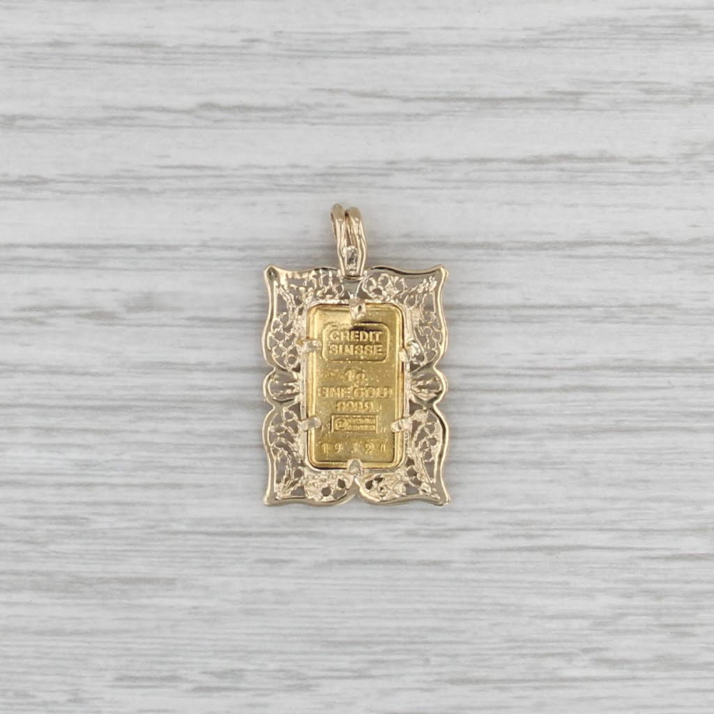 Credit Suisse 1985 Liberty Mini-Gram Gold Bar Pendant 14k 999 Yellow Gold