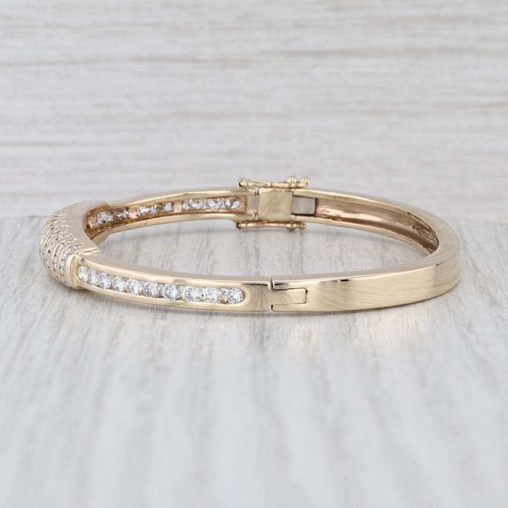 2.30ctw Diamond Bangle Bracelet 14k Yellow Gold Hinged Snap Clasp 6.75"