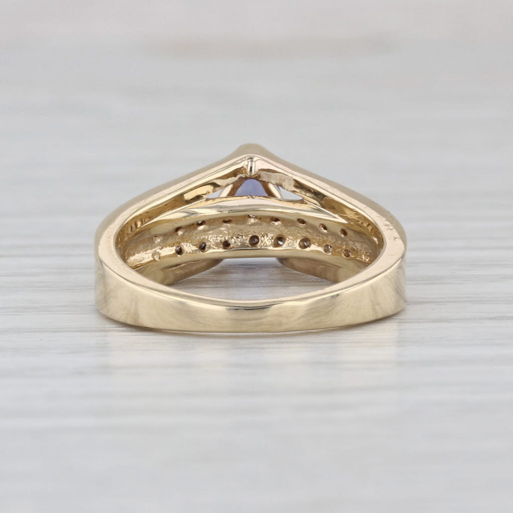 0.65ctw Pear Tanzanite Diamond Ring 10k Yellow Gold Size 5.5 Cathedral Band