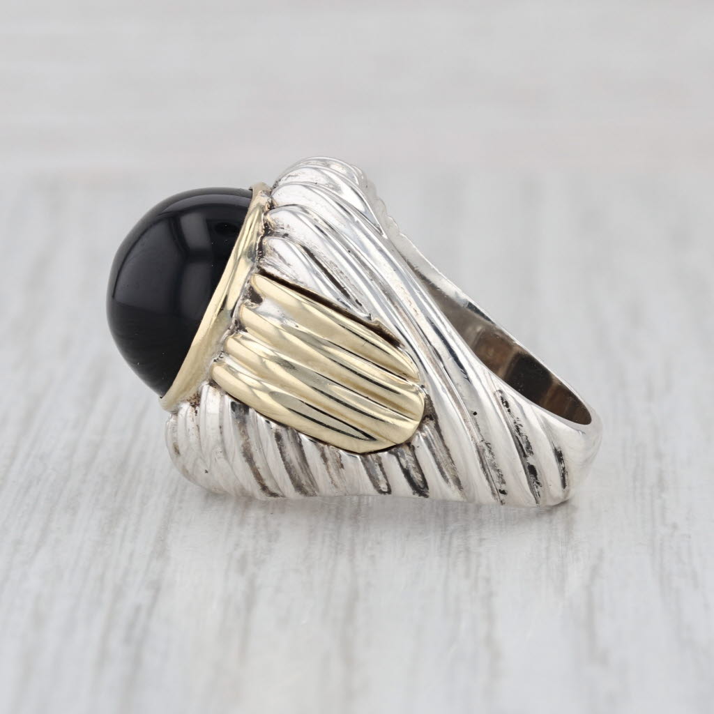Rigoberto Tumbled Onyx Ring Sterling Silver 14k Gold Size 8-8.25 Statement