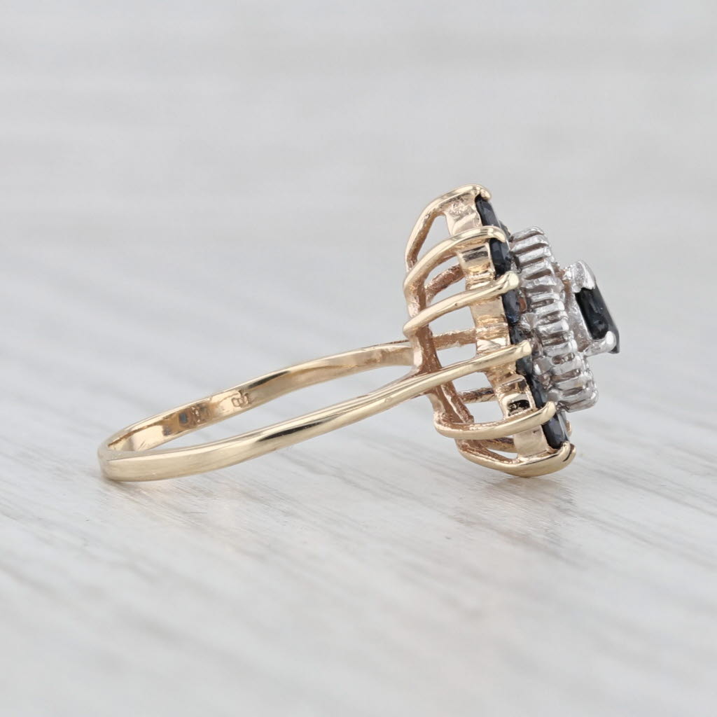 Light Gray 1.15ctw Blue Sapphire Halo Diamond Ring 10k Yellow Gold Size 5.25