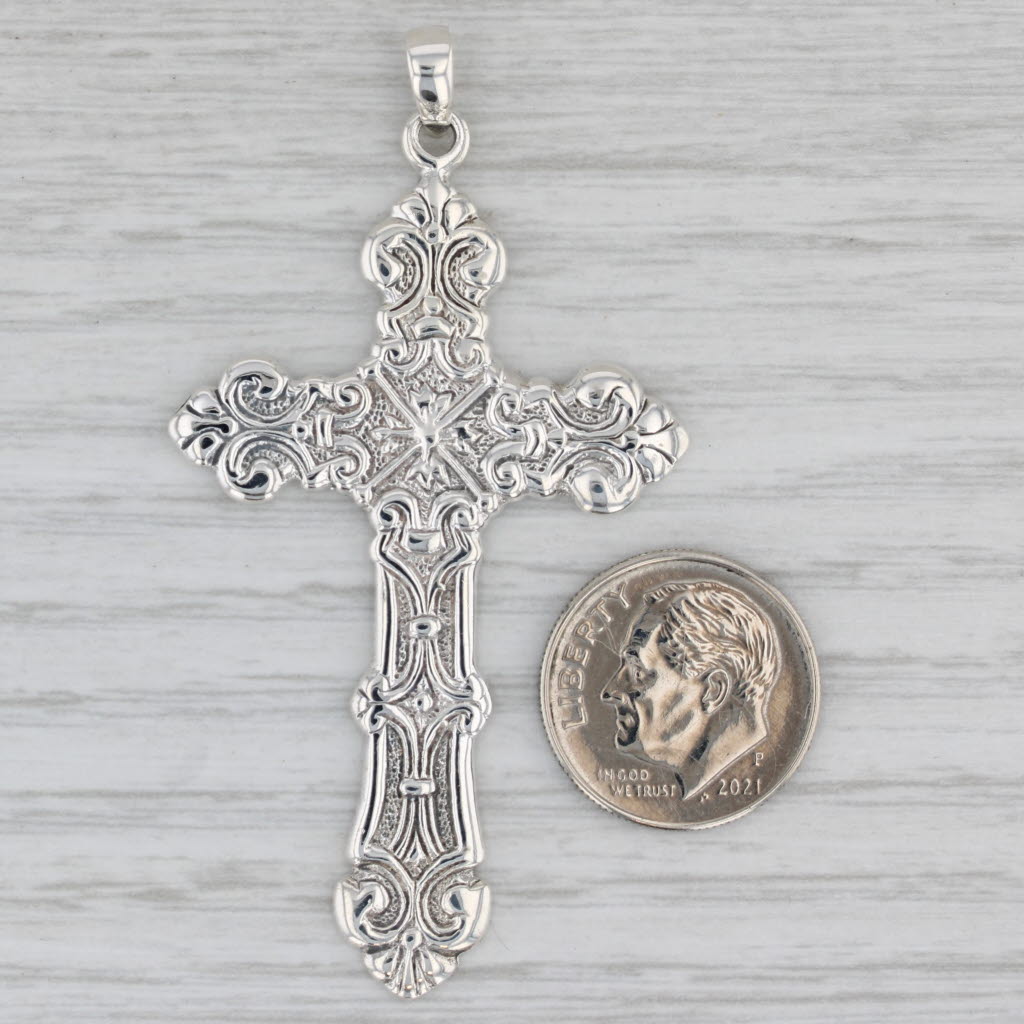 Gray Ornate Silver Cross Pendant Sterling 925 PSCL Religious Jewelry