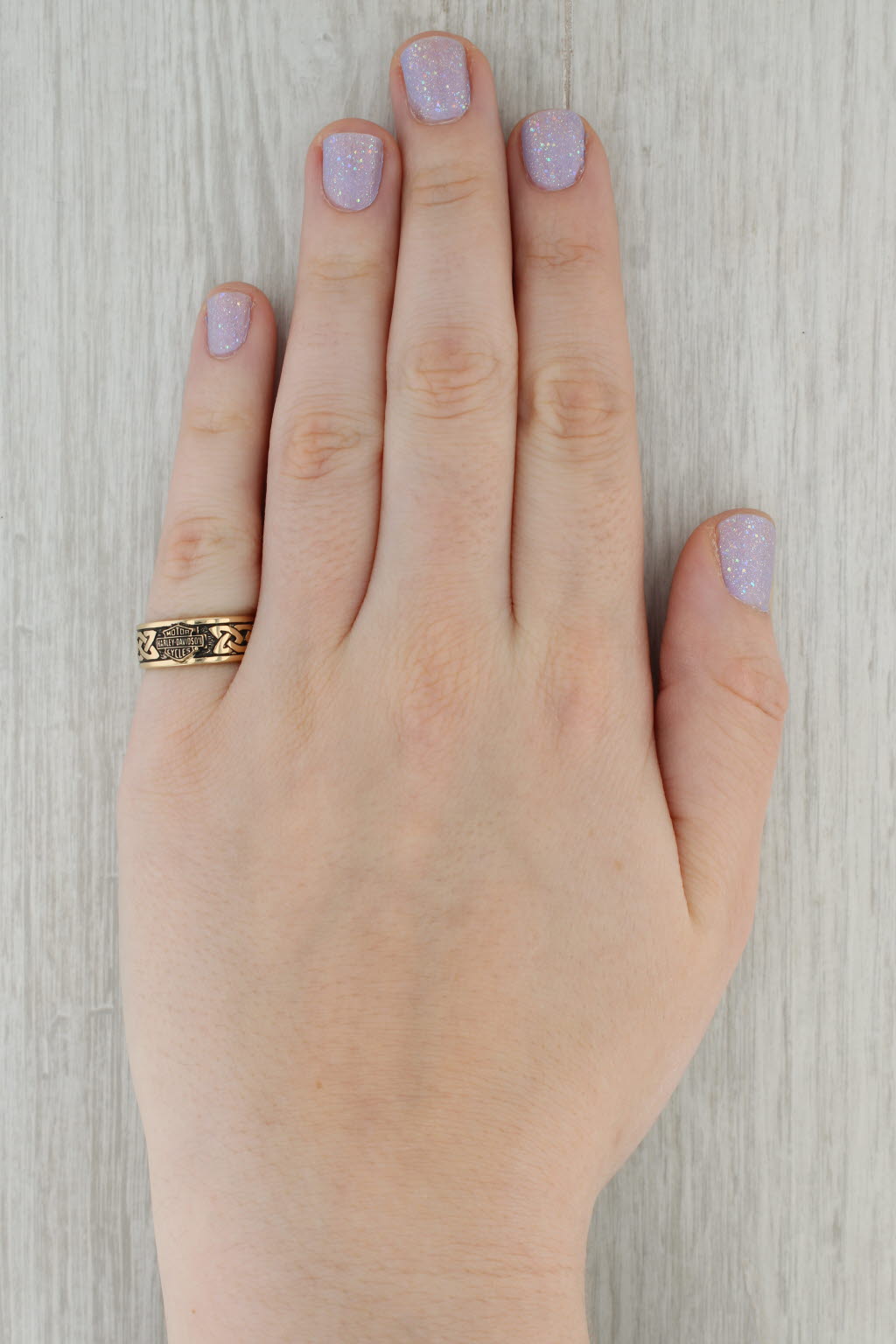 Dark Gray Harley Davidson Logo Celtic Knot Ring 10k Gold Band Stamper Black Hills Gold