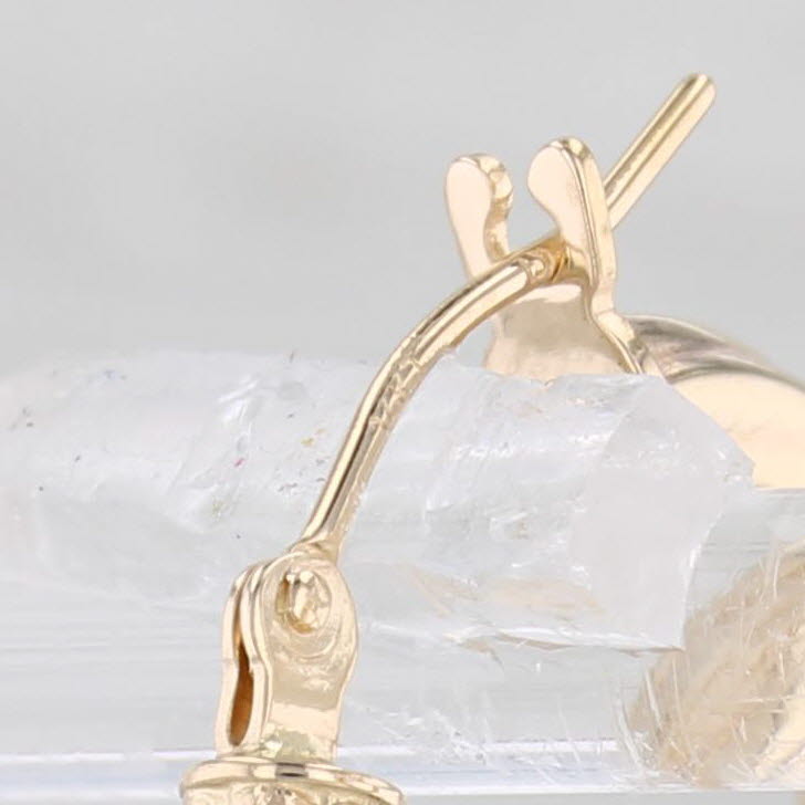 Light Gray Woven Beveled Small Hoop Earrings 14k Yellow Gold Snap Top Round Hoops