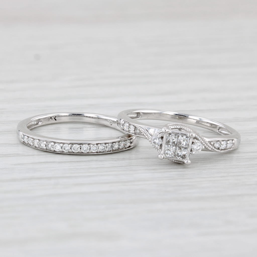Light Gray 0.27ctw Diamond Engagement Ring Wedding Band Bridal Set 10k White Gold Size 5