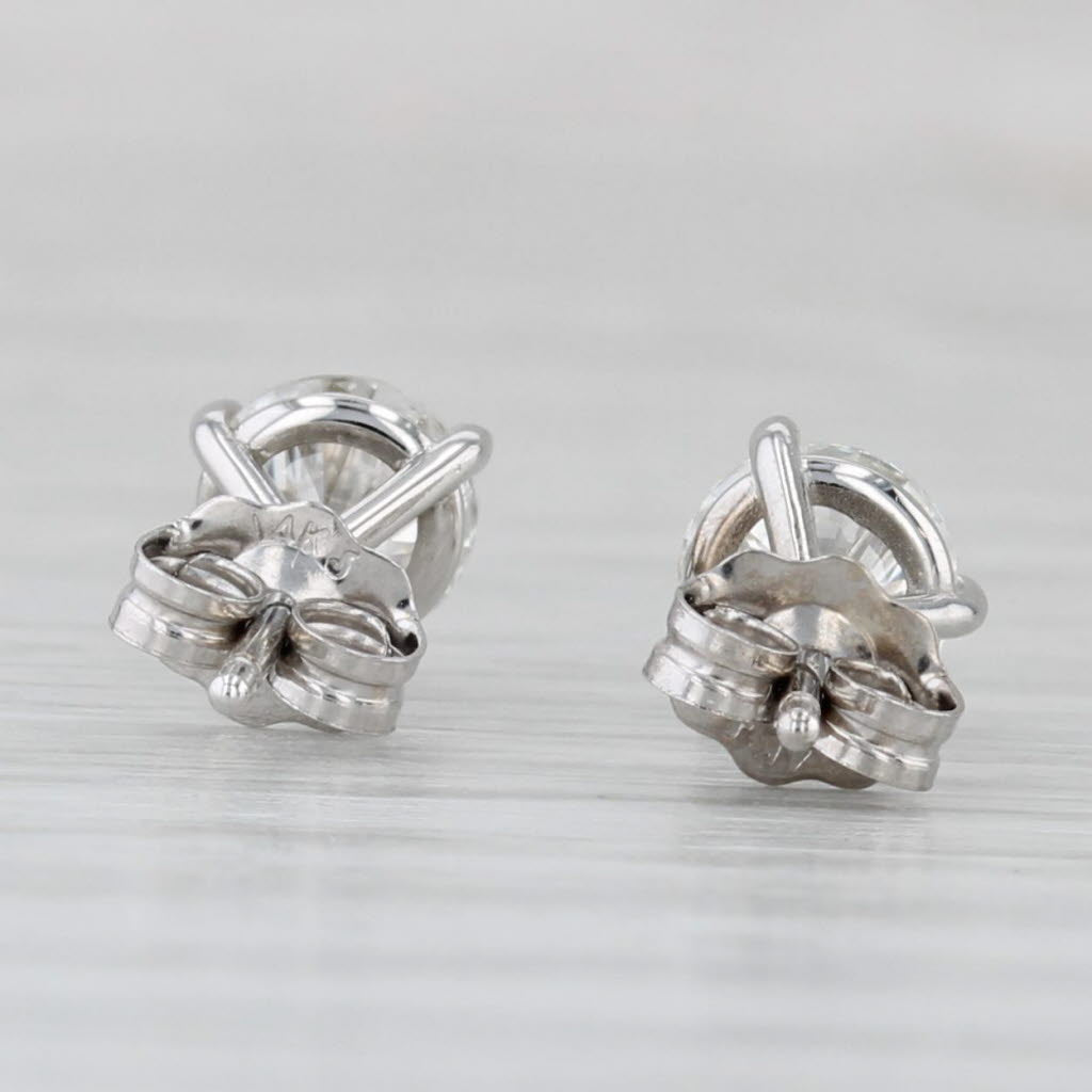 Light Gray 0.84ctw Diamond Round Solitaire Stud Earrings 14k White Gold