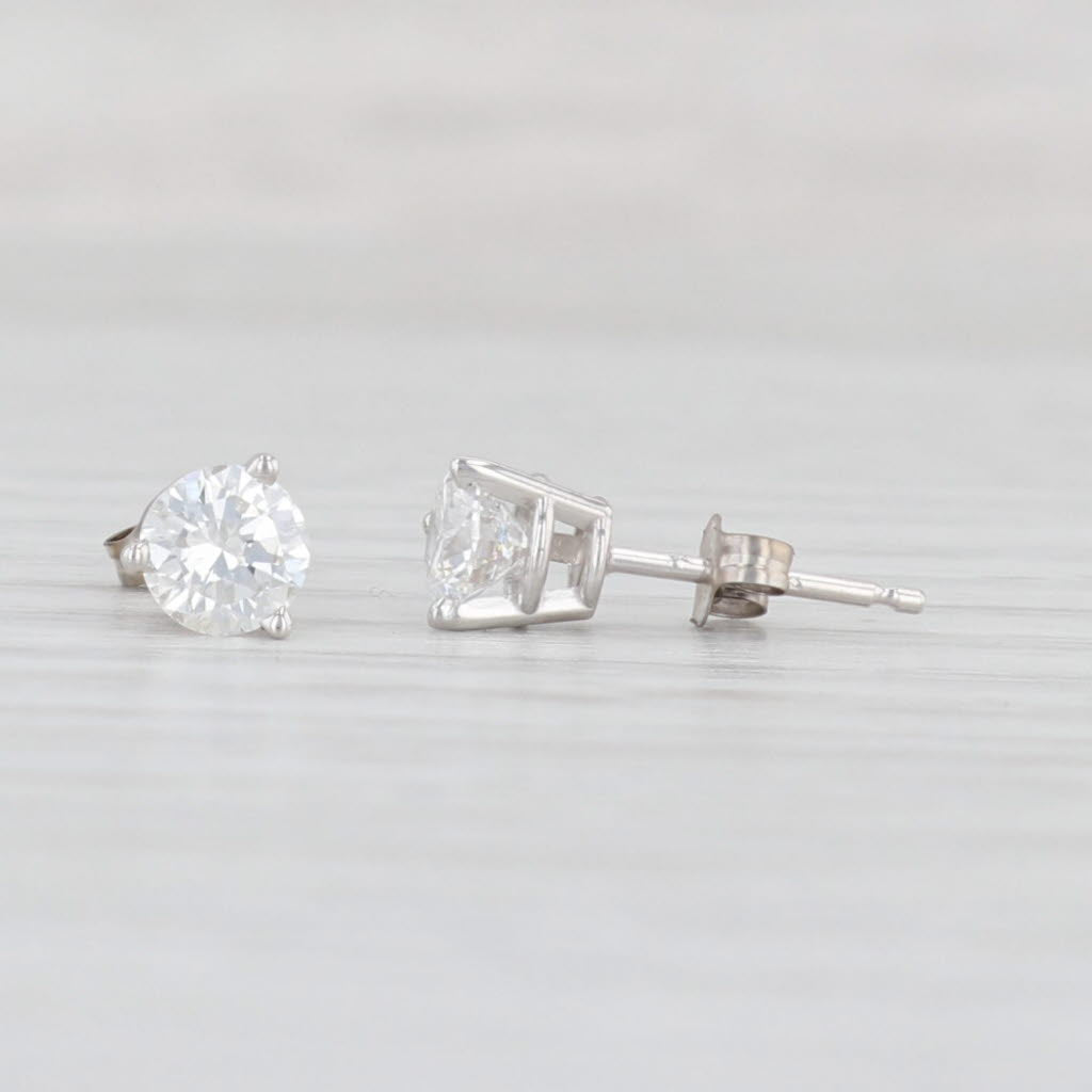 Light Gray 0.80ctw Round Solitaire Diamond Stud Earrings 14k White Gold