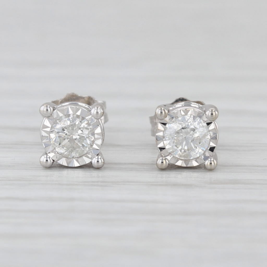 0.35ctw Round Diamond Solitaire Stud Earrings 10k White Gold Studs