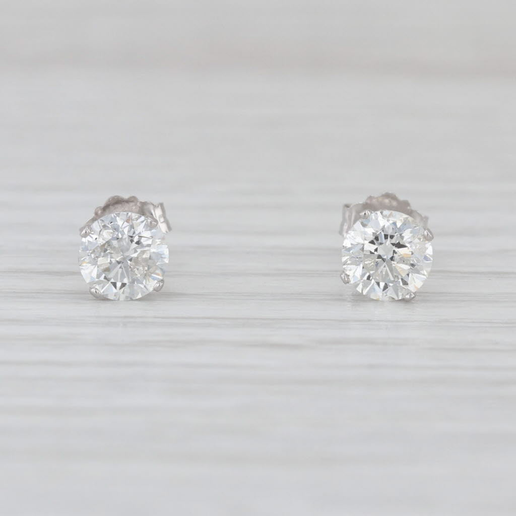 1ctw Diamond Stud Earrings 14k White Gold Round Solitaire Studs Butterfly Backs