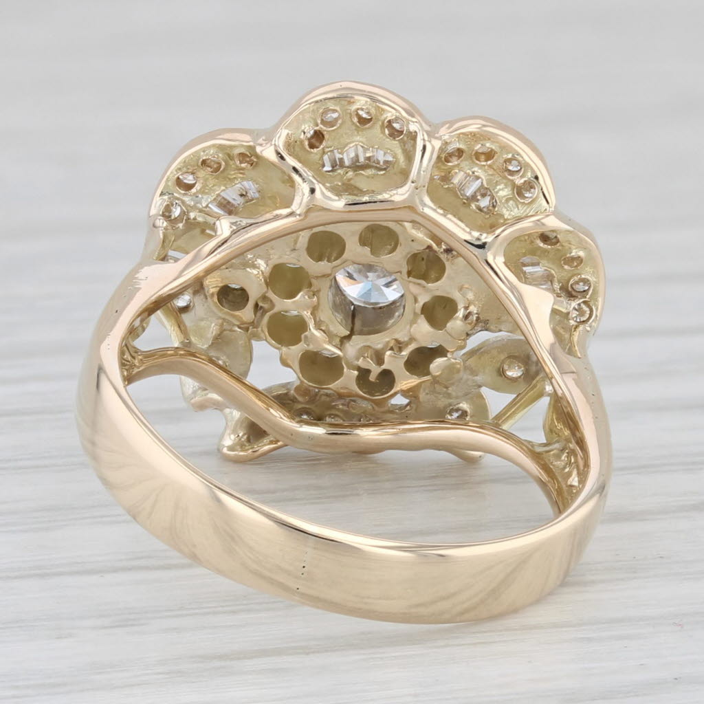 Light Gray 0.67ctw Diamond Cluster Flower Ring 14k Yellow Gold Size 7.75