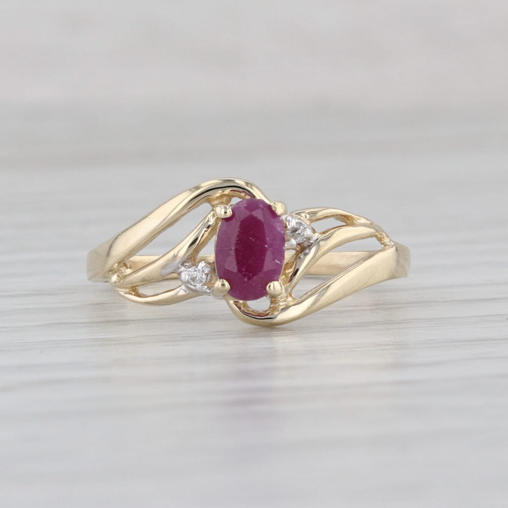 Ruby Diamond Bypass Ring 10k Yellow Gold Size 7.25