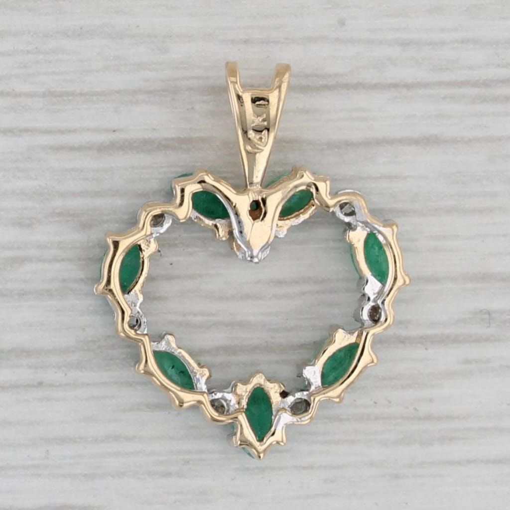 Gray 0.44ctw Emerald Diamond Open Heart Pendant 14k Yellow Gold
