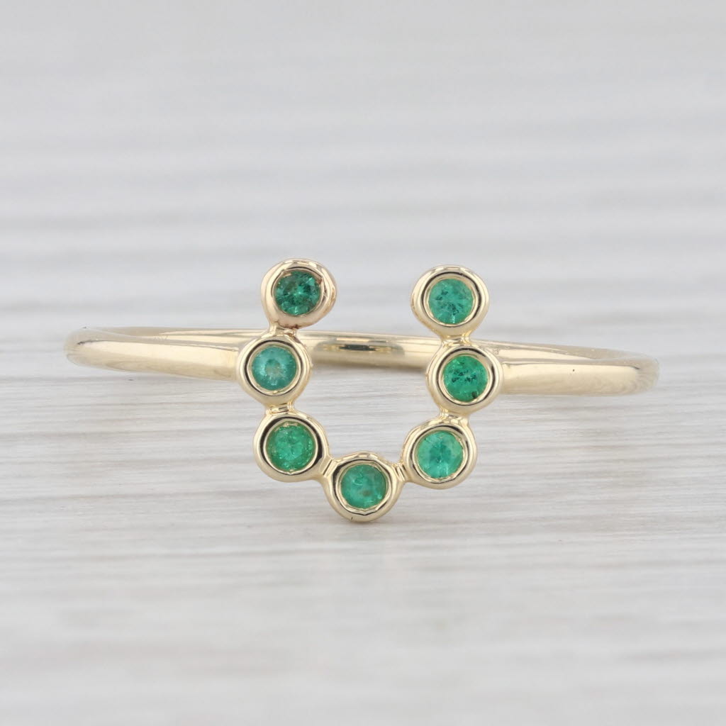 Light Gray New Emerald Horseshoe Ring 10k Yellow Gold Size 7.25