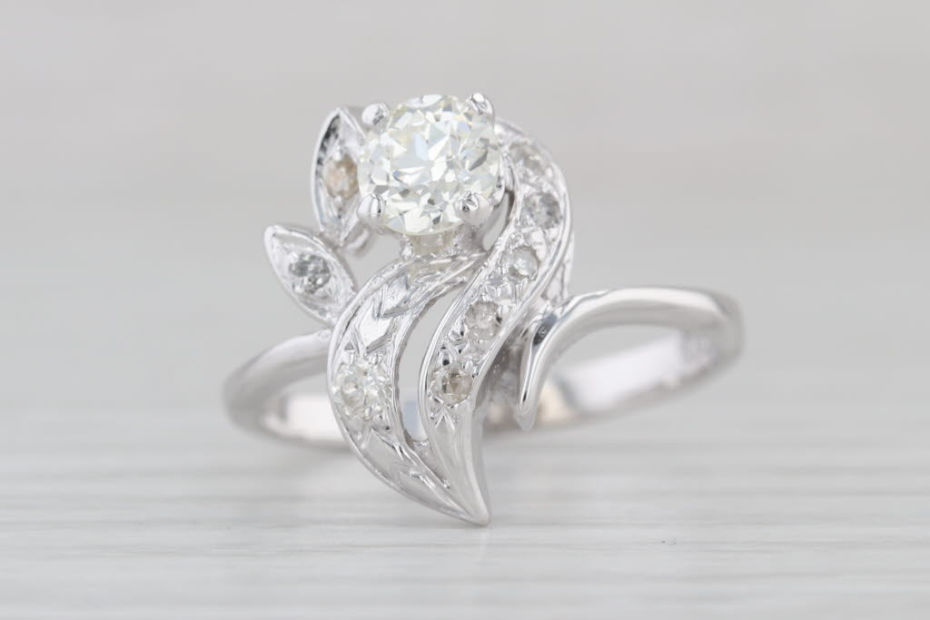 Vintage 0.76tcw Diamond Flower Ring 14k White Gold Size 7.75 Engagement