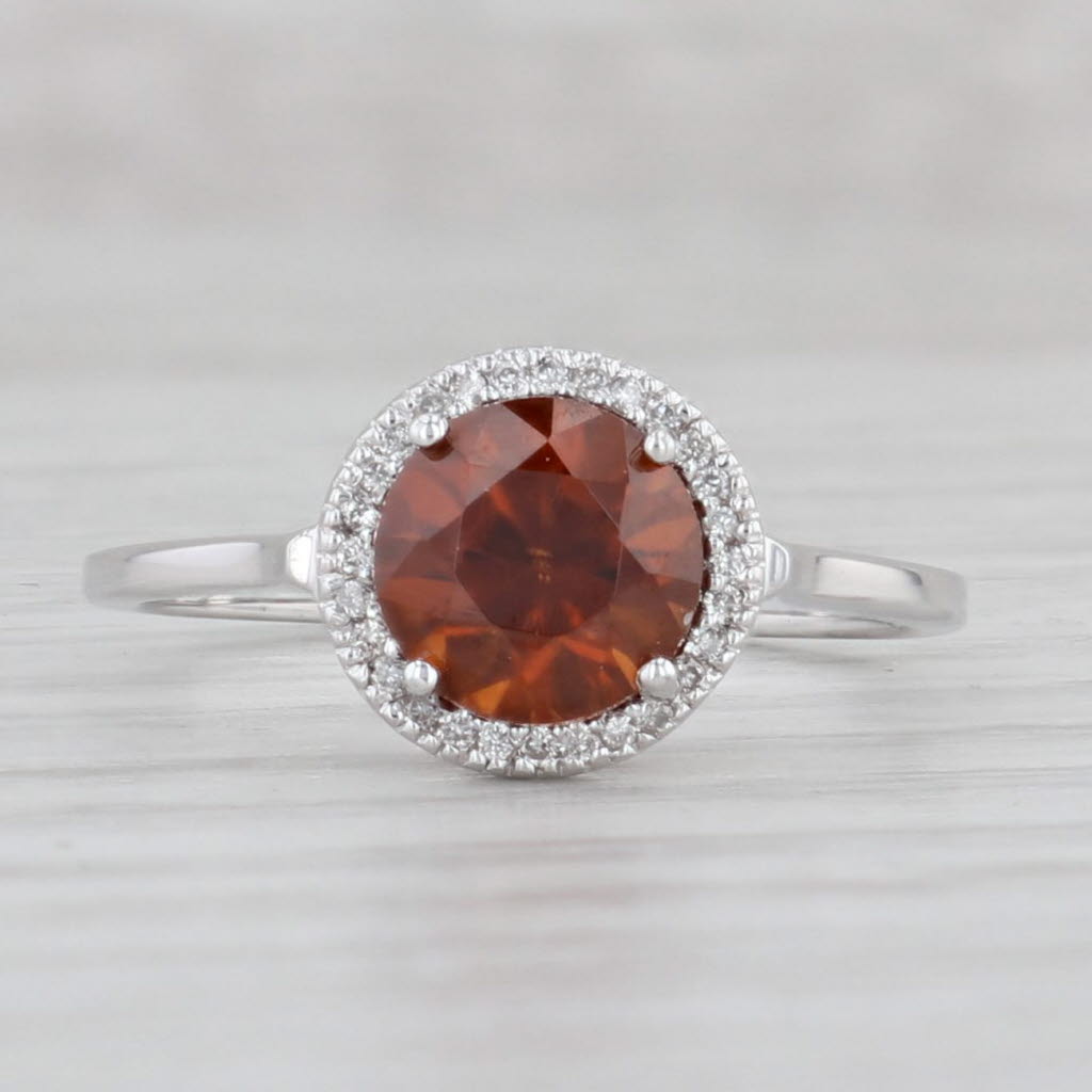 Gray 1.69ctw Round Orange Zircon Diamond Halo Ring 14k White Gold Size 7