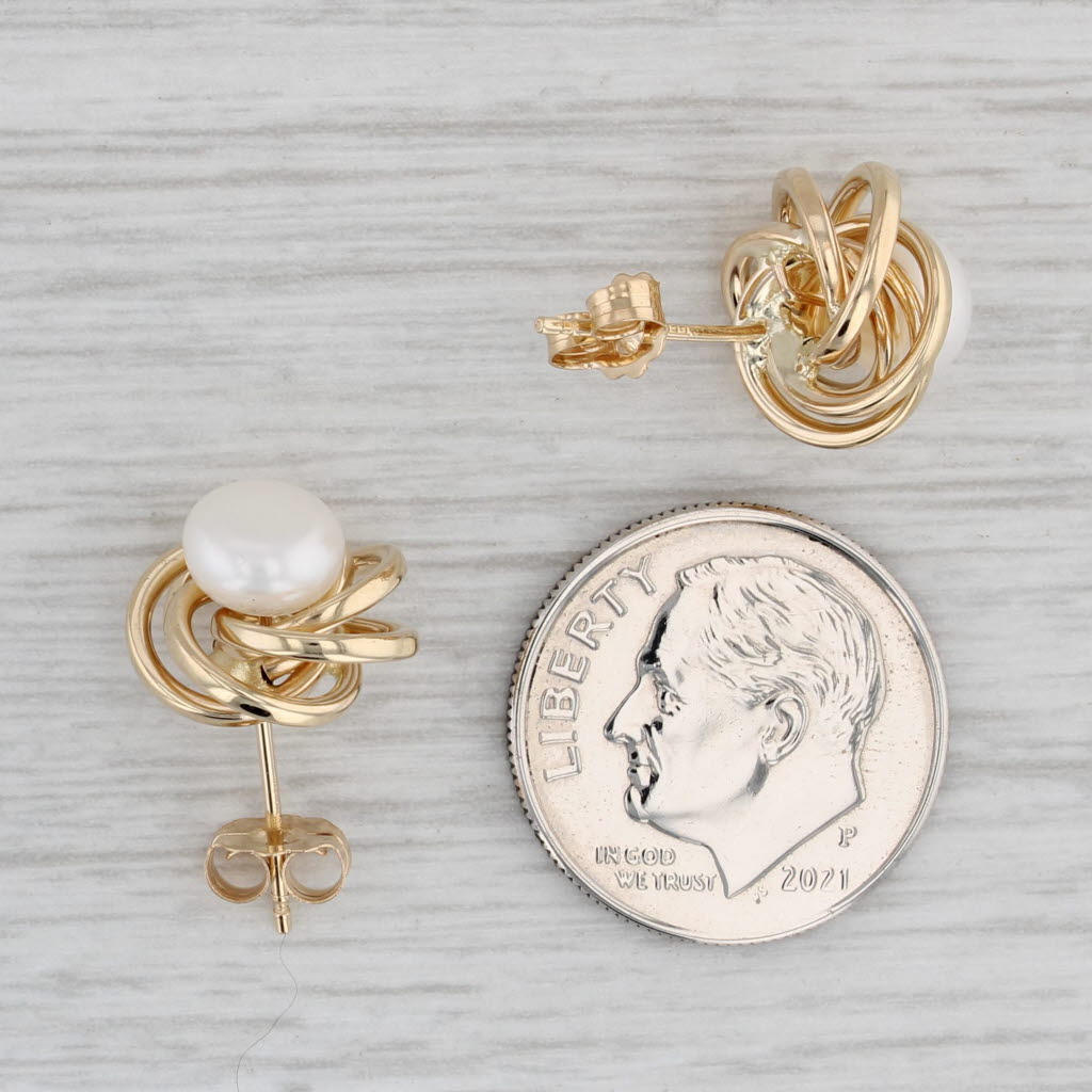 Gray Cultured Pearl Button Knot Stud Earrings 14k Yellow Gold