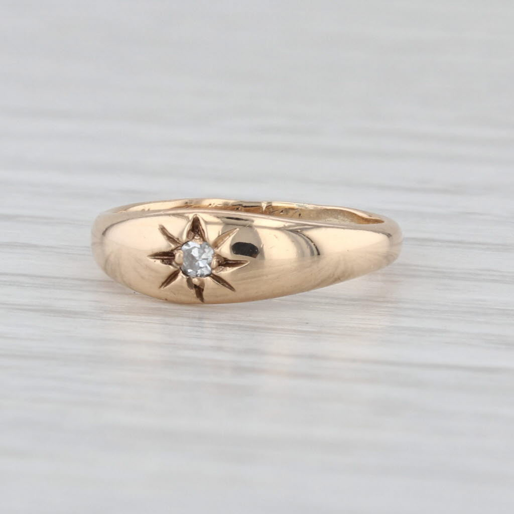 Vintage Diamond Star Solitaire Ring 10k Yellow Gold Band Engraved Small Size 2