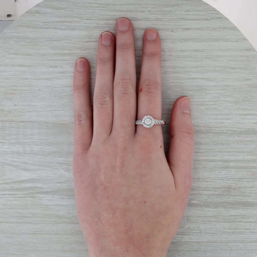 0.78ctw Diamond Halo Engagement Ring 14k Rose Gold Size 10.75