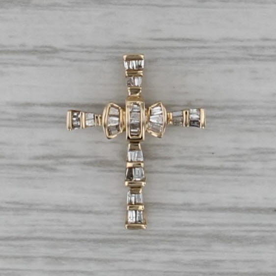 0.27ctw Diamond Cross Pendant 14k Yellow Gold Small Floating Drop