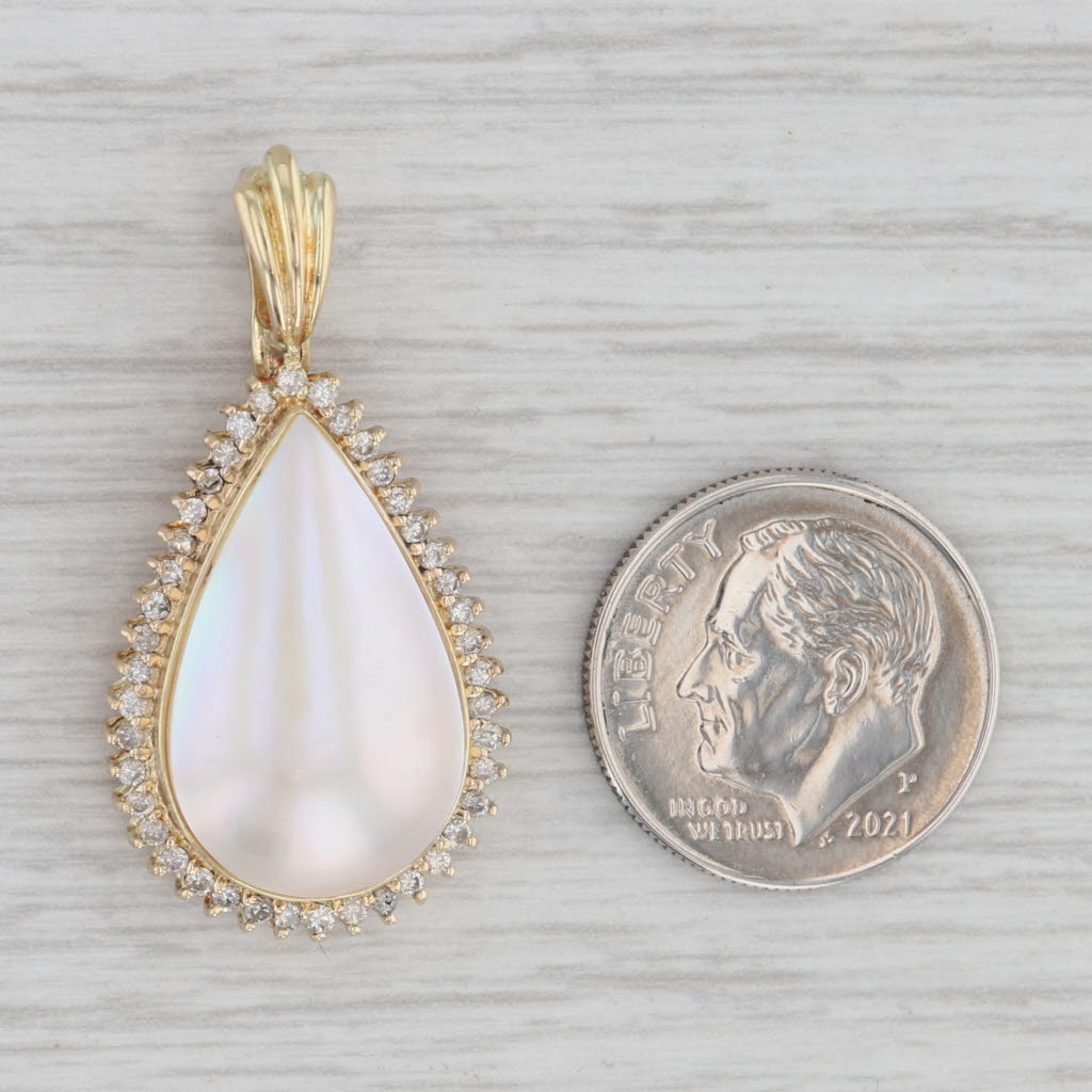 Gray Mabe Pearl 0.25ctw Diamond Halo Teardrop Pendant 14k Yellow Gold