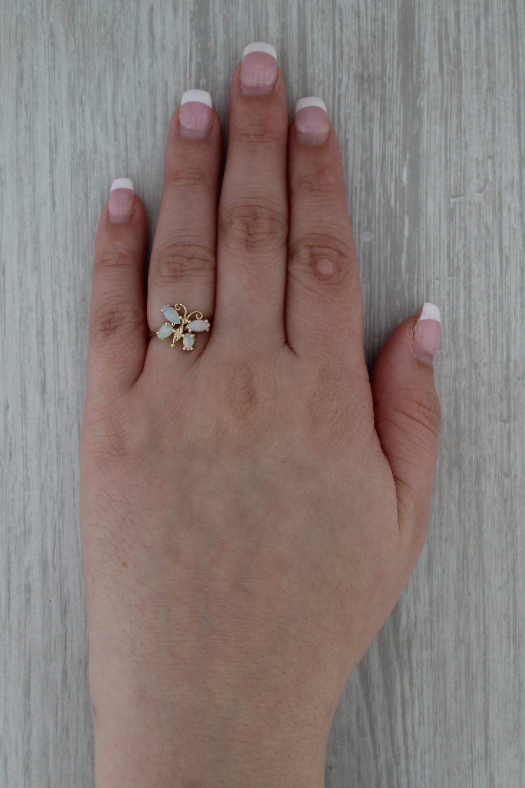 Opal Cabochon Butterfly Ring 14k Yellow Gold Size 6