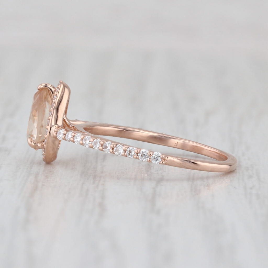 1.16ctw Pear Peach Topaz Diamond Halo Ring 14k Rose Gold Engagement Size 7.25
