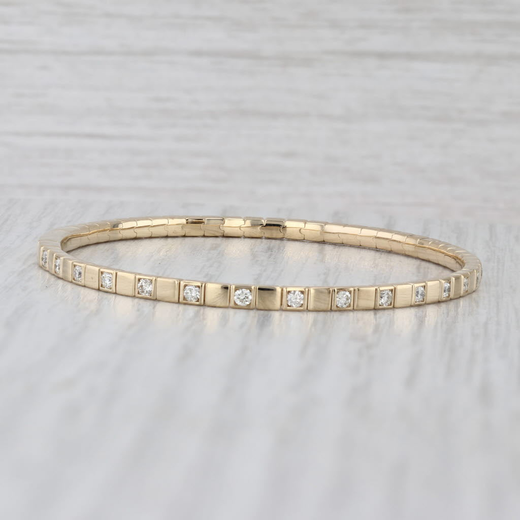 New 0.88ctw Diamond Flexible Bangle Bracelet 14k Yellow Gold 6.5" 2.6mm