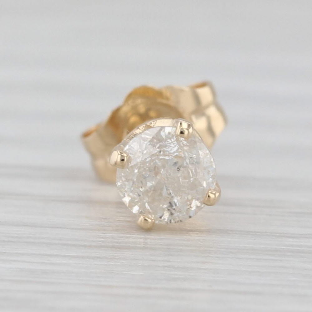 Light Gray Single Diamond Stud Earring 0.30ct 14k Yellow Gold Round Solitaire